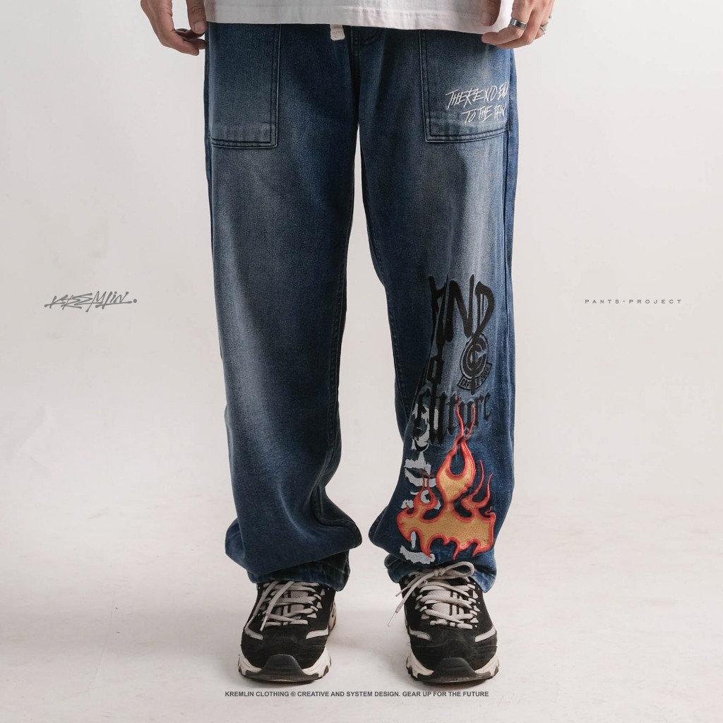 KREMLIN Celana Urban Jeans Denim Bordir Wash Premium - Drip