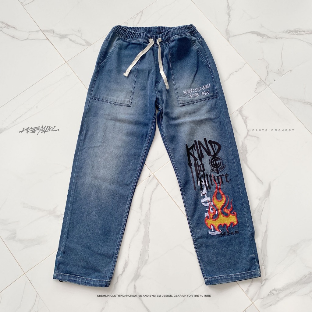 KREMLIN Celana Urban Jeans Denim Bordir Wash Premium - Drip