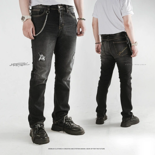 Image of KREMLIN Celana Slim Fit Jeans Ripped Denim Wash Ash Black - Osaka