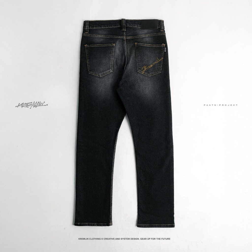 KREMLIN Celana Slim Fit Jeans Ripped Denim Wash Ash Black - Osaka