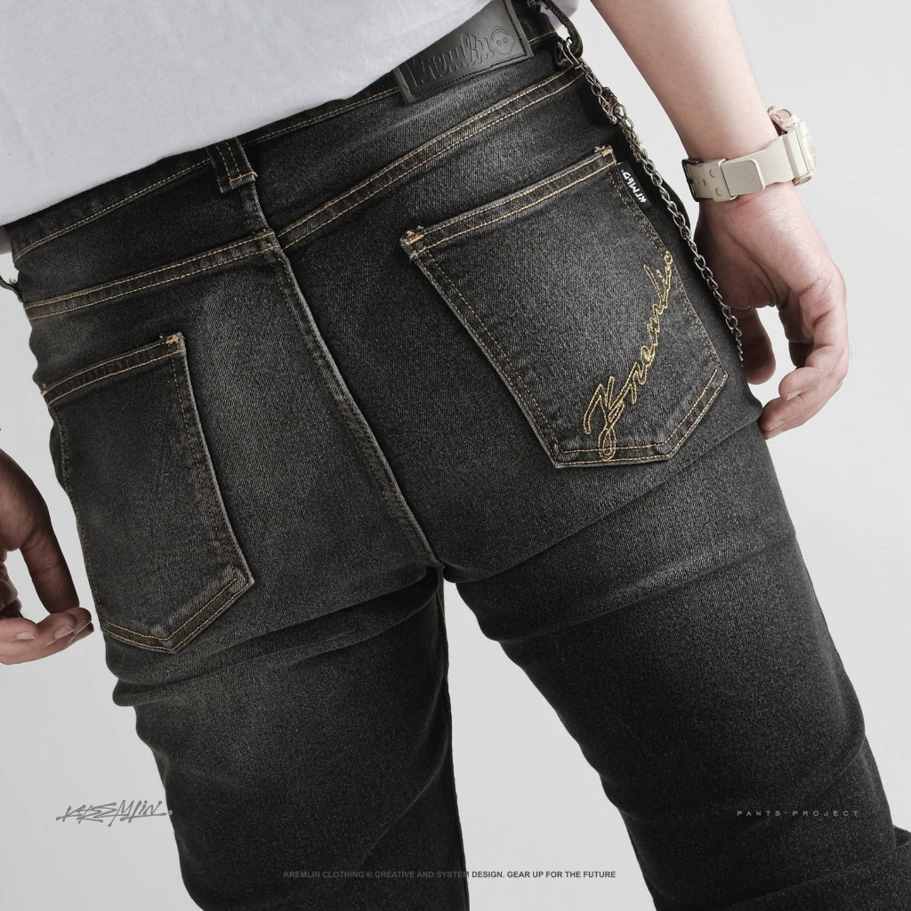 KREMLIN Celana Slim Fit Jeans Ripped Denim Wash Ash Black - Osaka