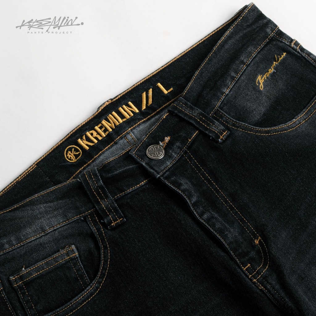 KREMLIN Celana Slim Fit Jeans Ripped Denim Wash Ash Black - Osaka