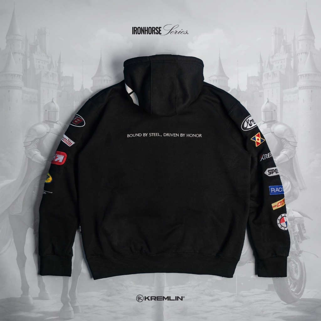 KREMLIN Pullover Hoodie Bordir Ironhorse Series Black - RACER