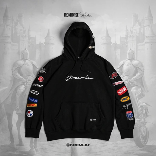 KREMLIN Pullover Hoodie Bordir Ironhorse Series Black - RACER