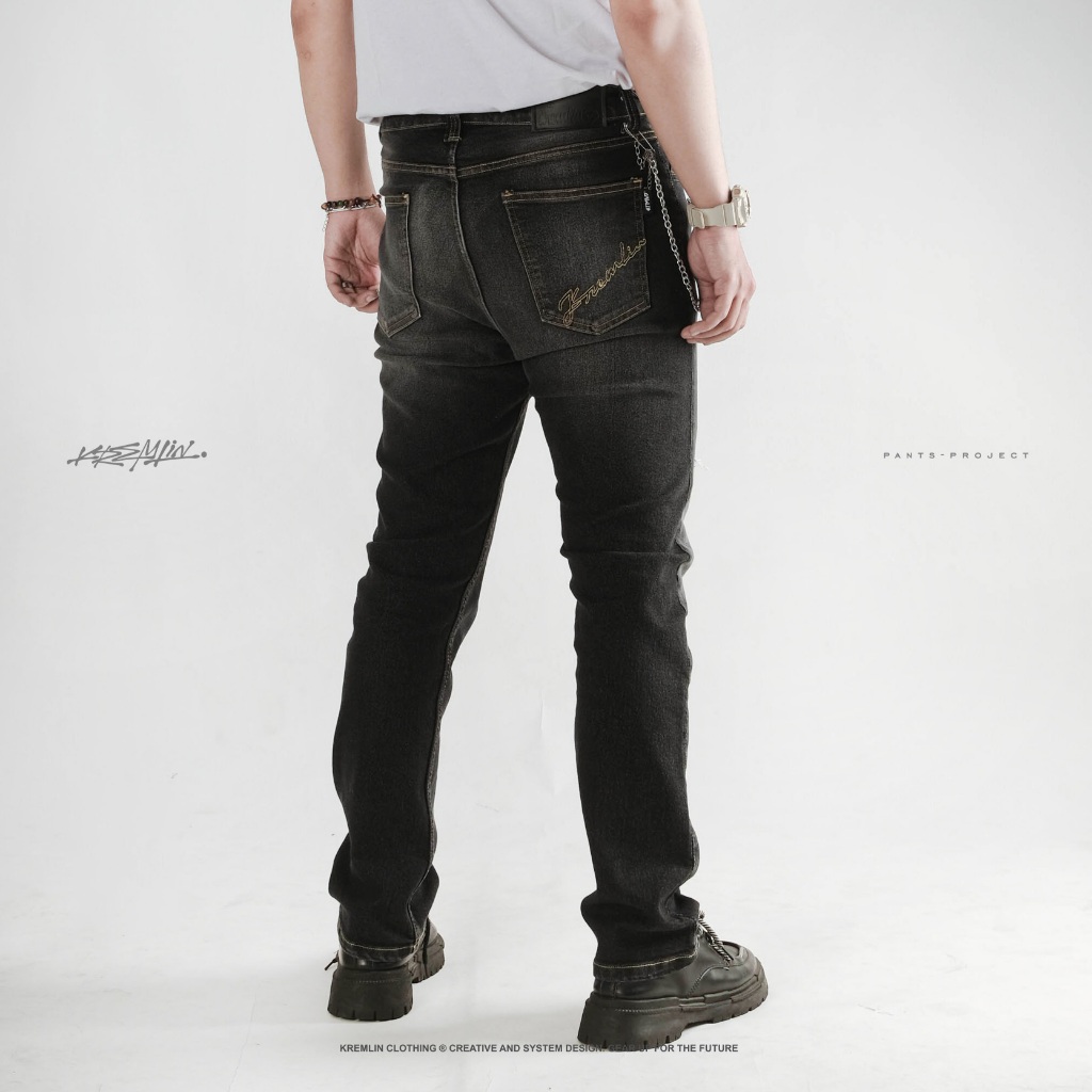 KREMLIN Celana Slim Fit Jeans Ripped Denim Wash Ash Black - Osaka
