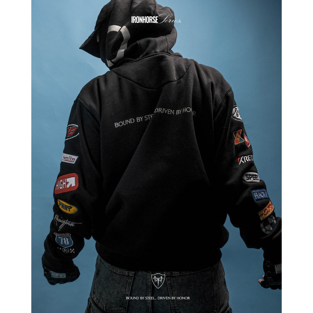 KREMLIN Pullover Hoodie Bordir Ironhorse Series Black - RACER