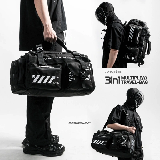 Image of KREMLIN Multiple Duffle Travel Bag 3 in 1 Techwear Black - PARADOX