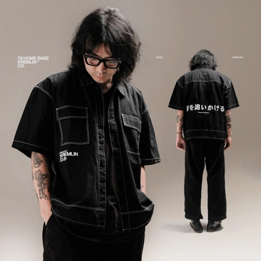 Image of KREMLIN Shirt Kemeja Shortsleeve Boxy Fit Black - DREAMER