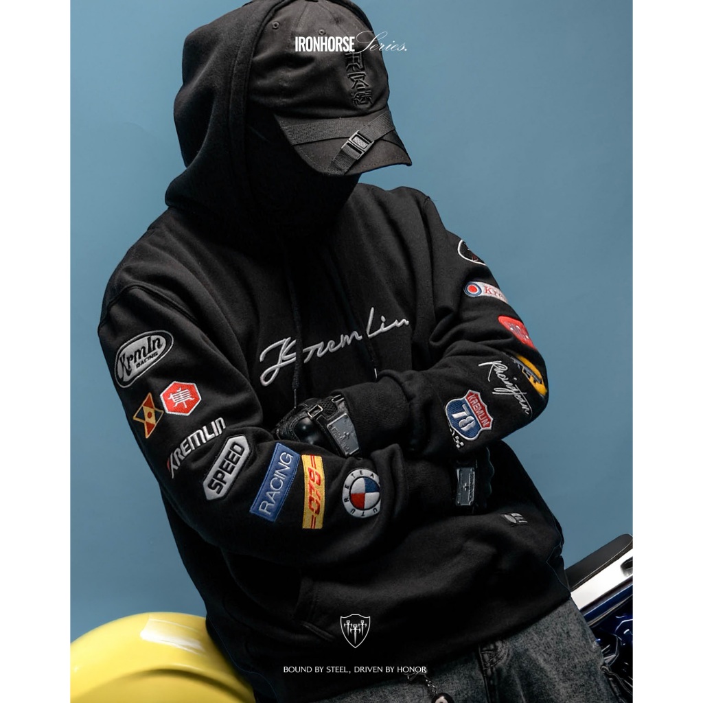 KREMLIN Pullover Hoodie Bordir Ironhorse Series Black - RACER