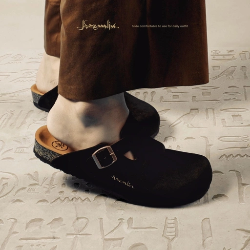 Image of Kremlin Sepatu Sandal Slide - Clog Mule Suede - Black - ORB