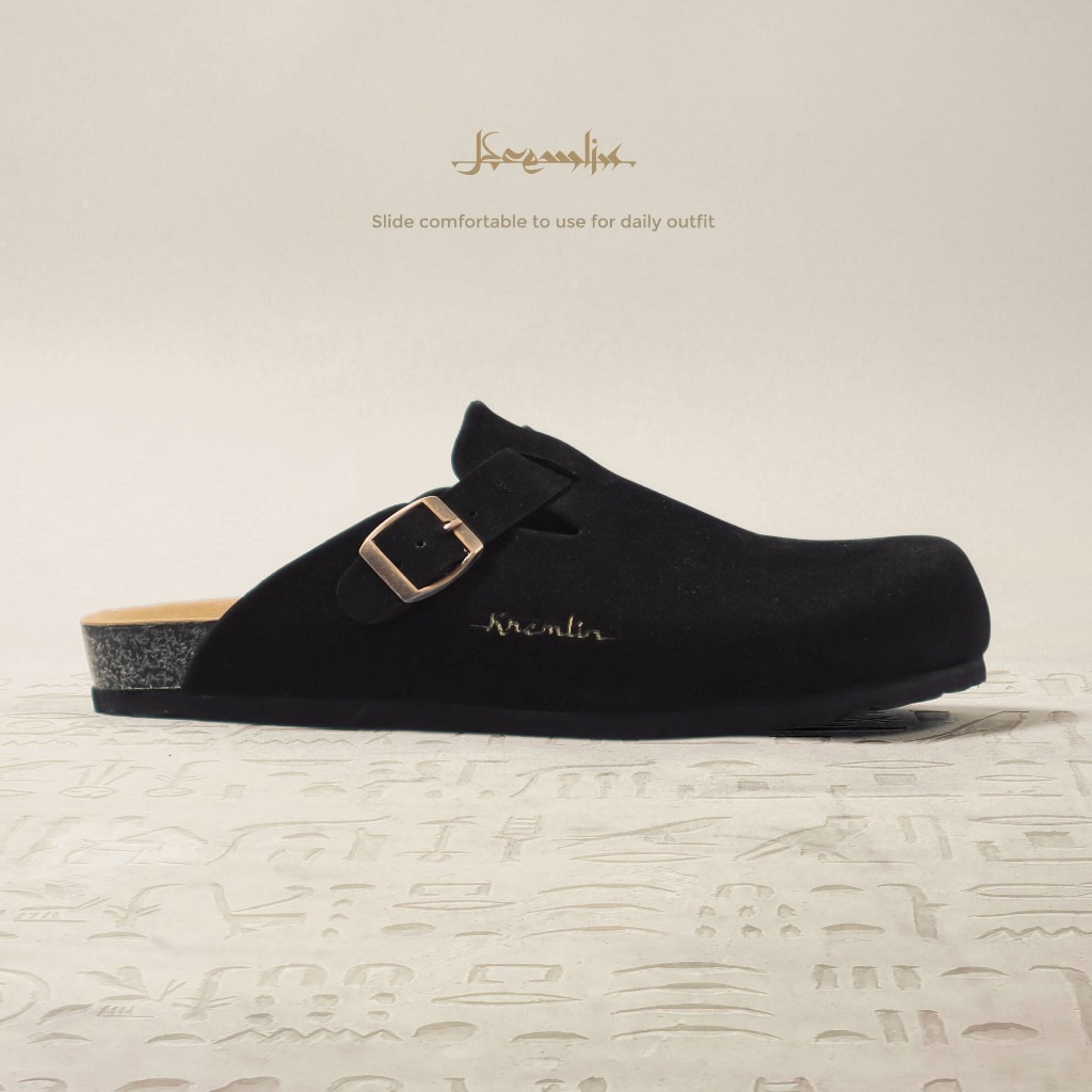 Kremlin Sepatu Sandal Slide - Clog Mule Suede - Black - ORB