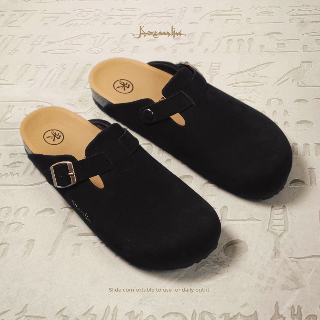 Kremlin Sepatu Sandal Slide - Clog Mule Suede - Black - ORB