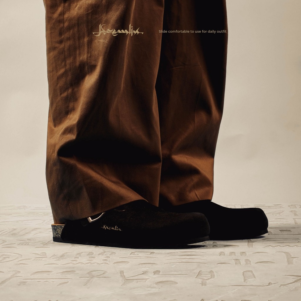 Kremlin Sepatu Sandal Slide - Clog Mule Suede - Black - ORB