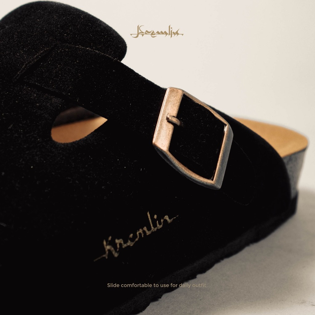Kremlin Sepatu Sandal Slide - Clog Mule Suede - Black - ORB
