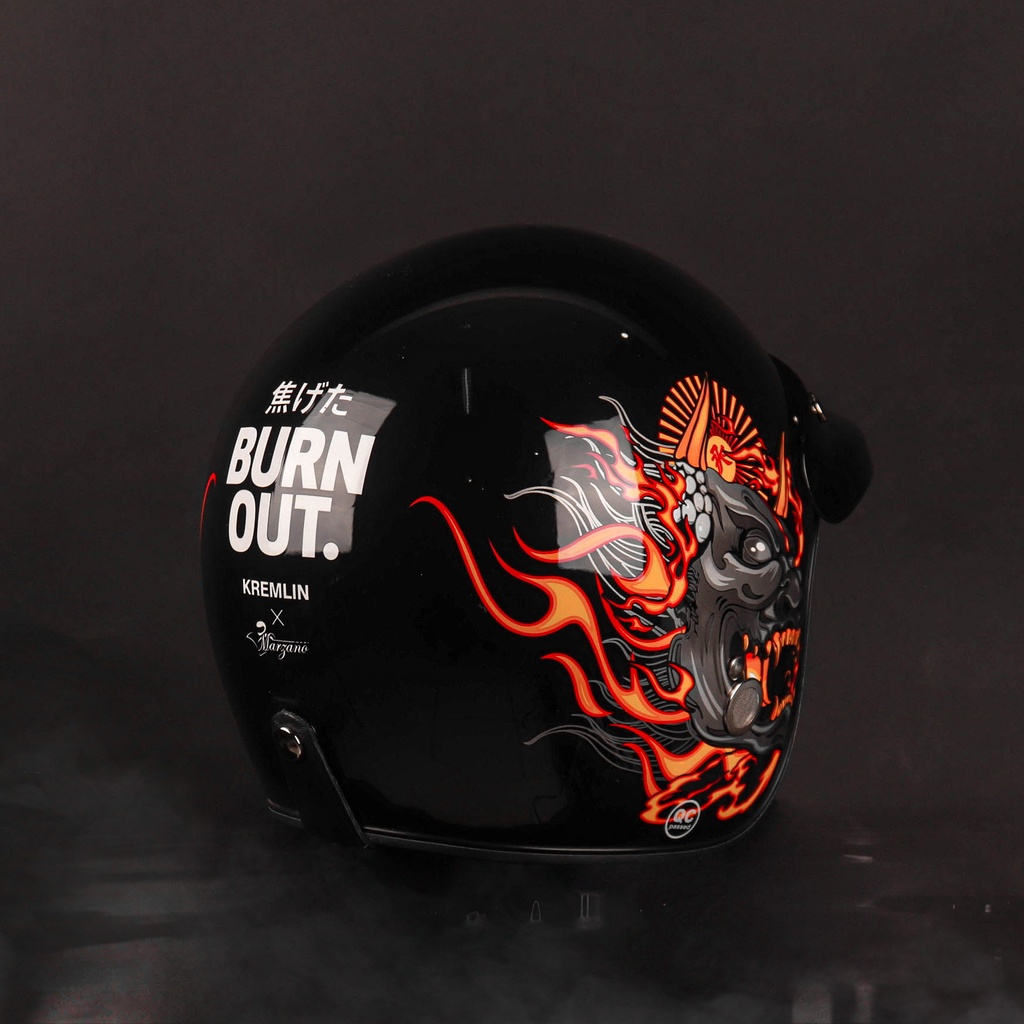 KREMLIN X MARZANO - Helm Retro Hitam Collaboration - BURNOUT