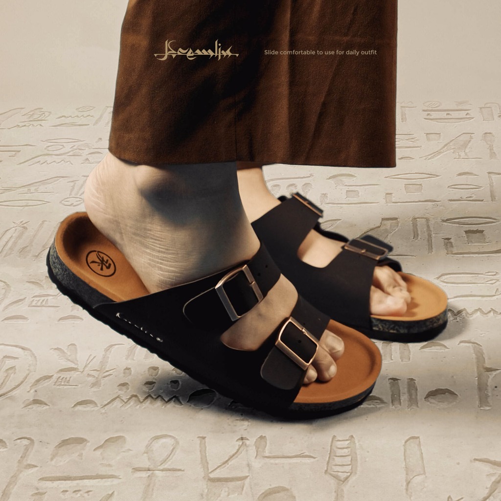 Kremlin Sepatu Sandal Slide - Footbed Two Strap - Black - Shaker