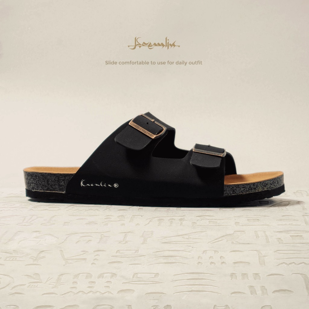 Kremlin Sepatu Sandal Slide - Footbed Two Strap - Black - Shaker