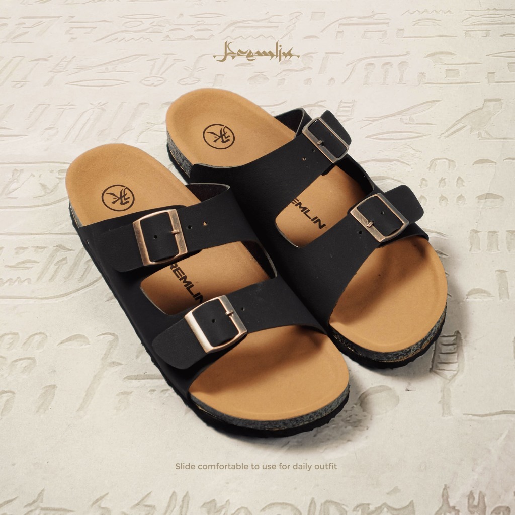 Kremlin Sepatu Sandal Slide - Footbed Two Strap - Black - Shaker