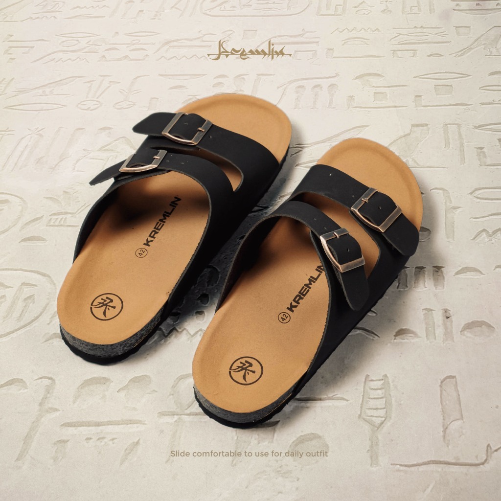 Kremlin Sepatu Sandal Slide - Footbed Two Strap - Black - Shaker