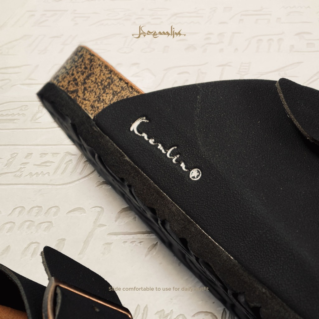 Kremlin Sepatu Sandal Slide - Footbed Two Strap - Black - Shaker