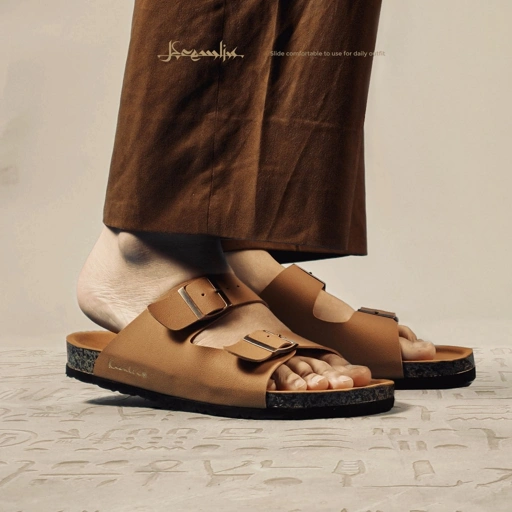 Image of Kremlin Sepatu Sandal Slide - Footbed Two Strap - Brown - Shaker