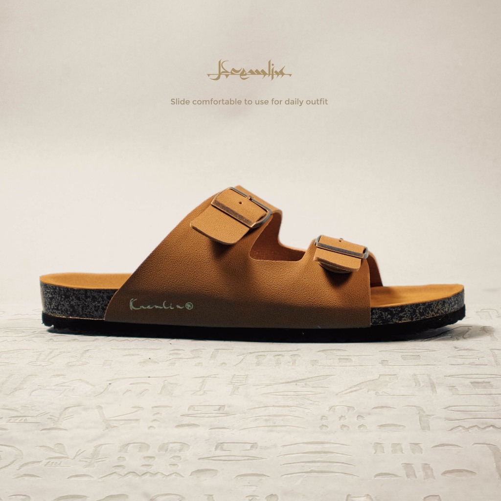 Kremlin Sepatu Sandal Slide - Footbed Two Strap - Brown - Shaker