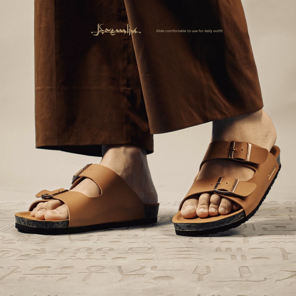 Kremlin Sepatu Sandal Slide - Footbed Two Strap - Brown - Shaker