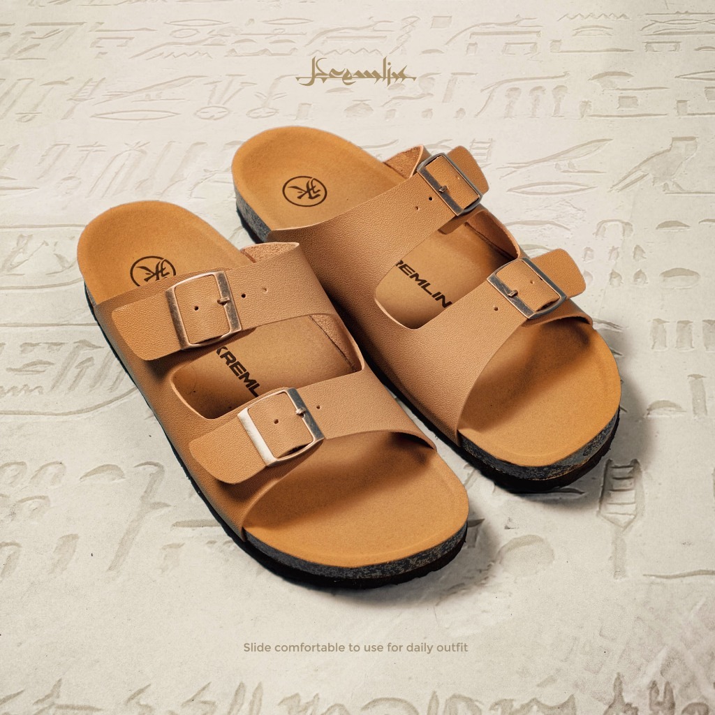 Kremlin Sepatu Sandal Slide - Footbed Two Strap - Brown - Shaker