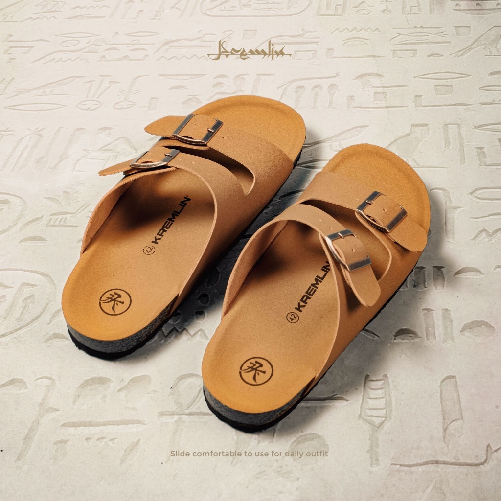 Kremlin Sepatu Sandal Slide - Footbed Two Strap - Brown - Shaker