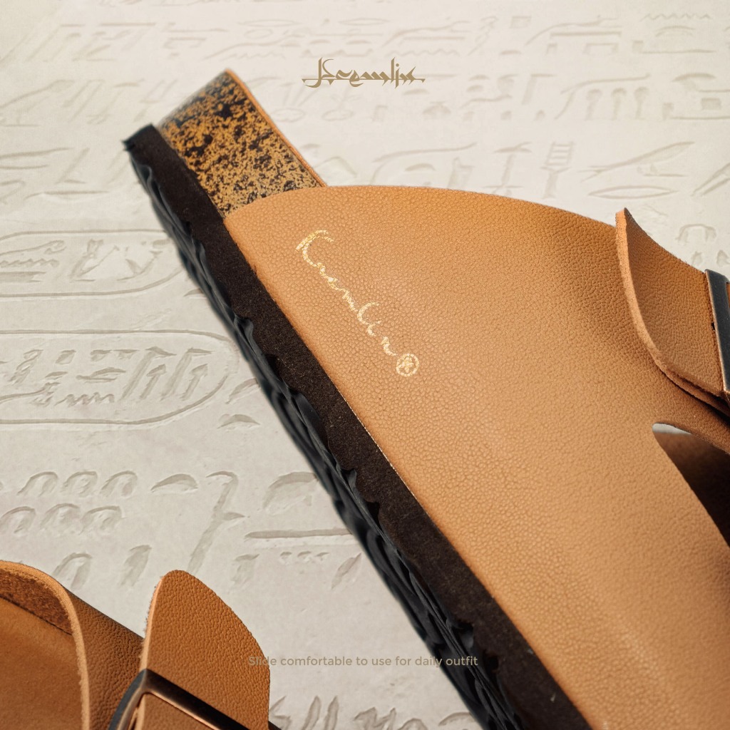 Kremlin Sepatu Sandal Slide - Footbed Two Strap - Brown - Shaker