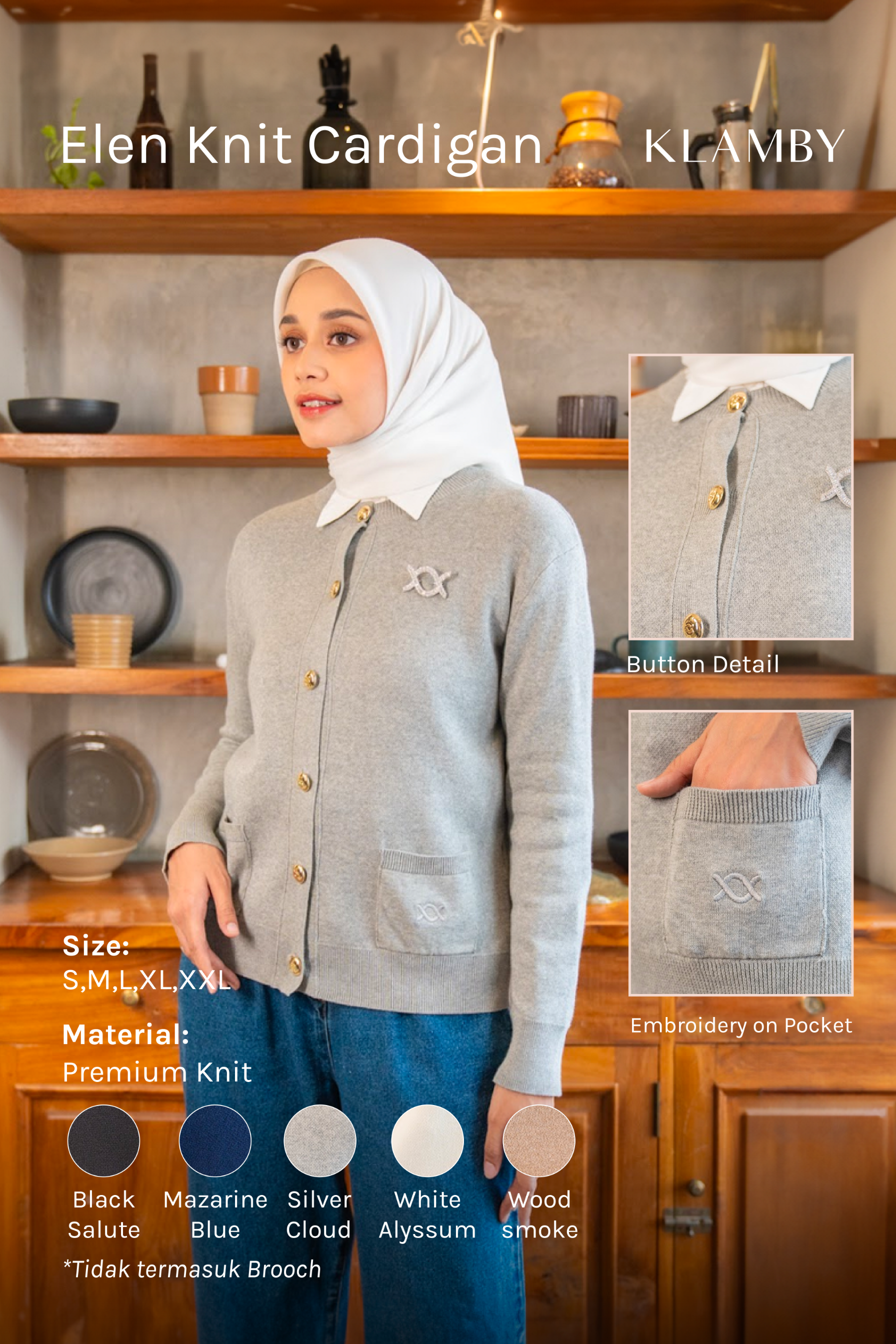Elena Knit Cardigan Silver Cloud