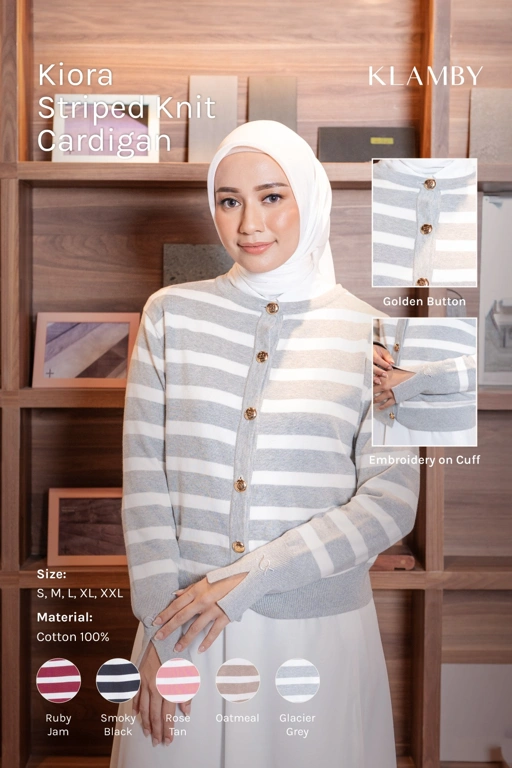 Kiora Striped Knit Cardigan Glacier Grey