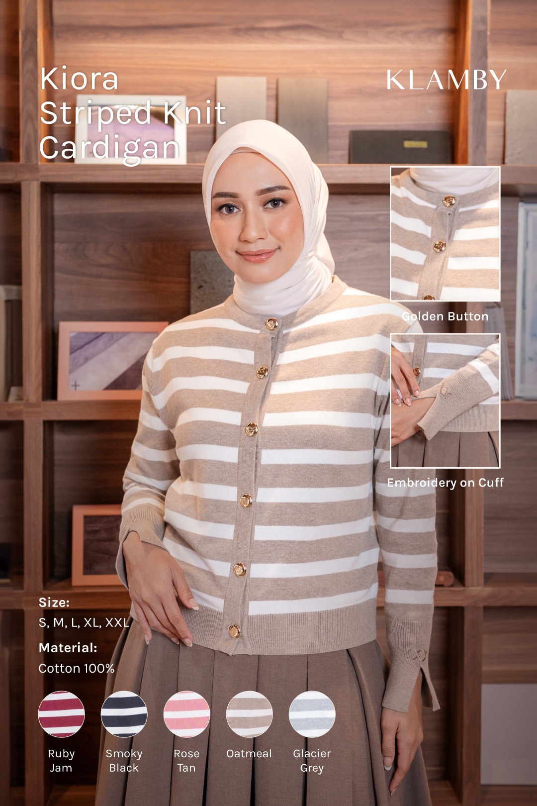 Kiora Striped Knit Cardigan Oatmeal