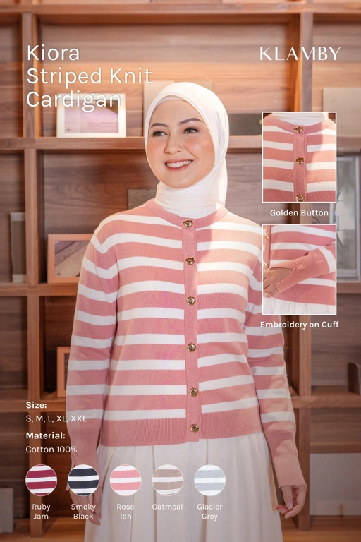 Kiora Striped Knit Cardigan Rose Tan