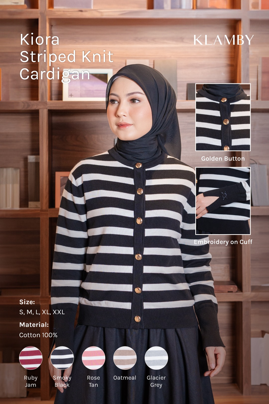 Kiora Striped Knit Cardigan Smoky Black