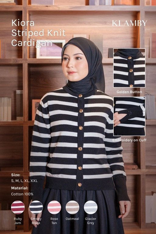 Kiora Striped Knit Cardigan Smoky Black