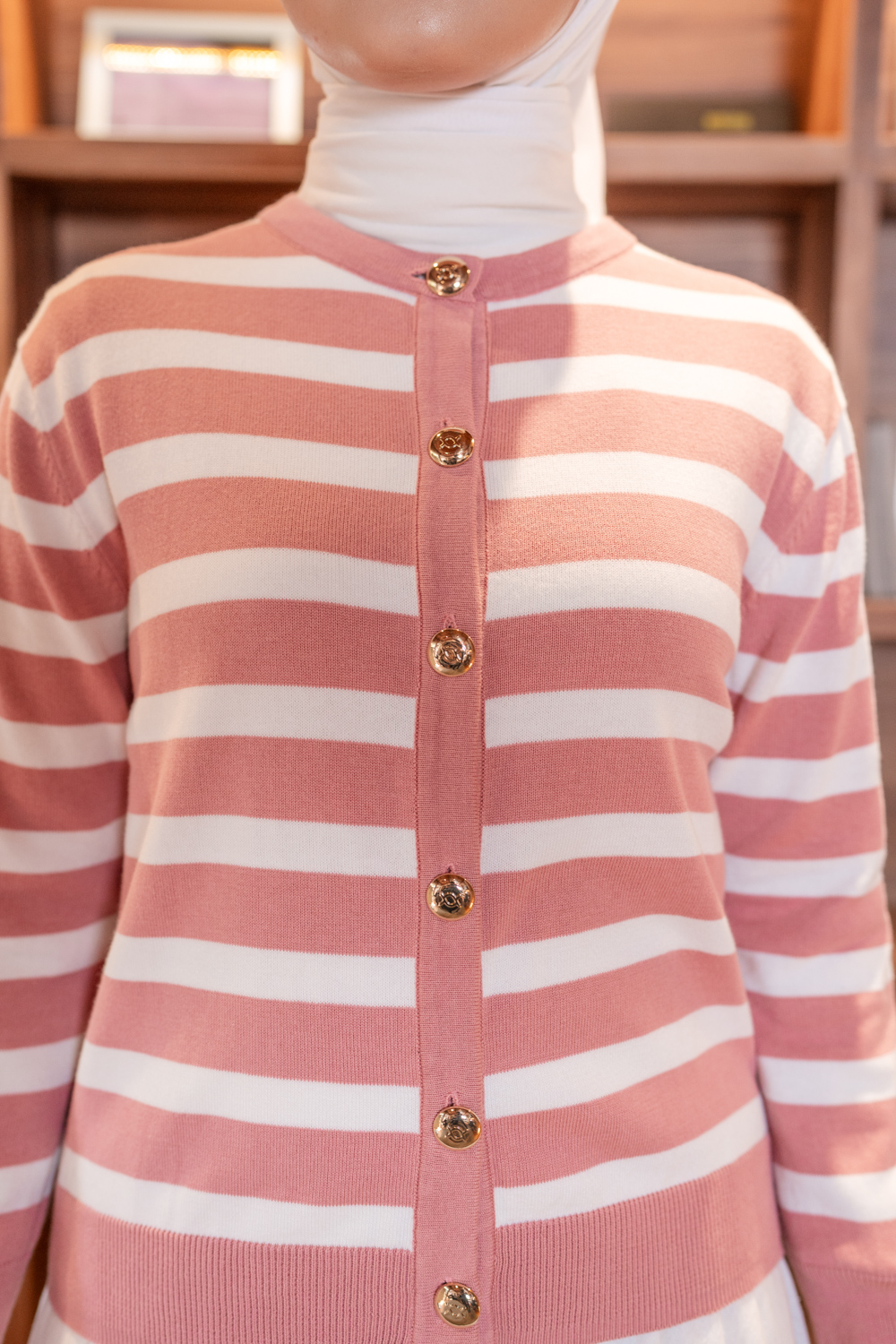 Kiora Striped Knit Cardigan Rose Tan