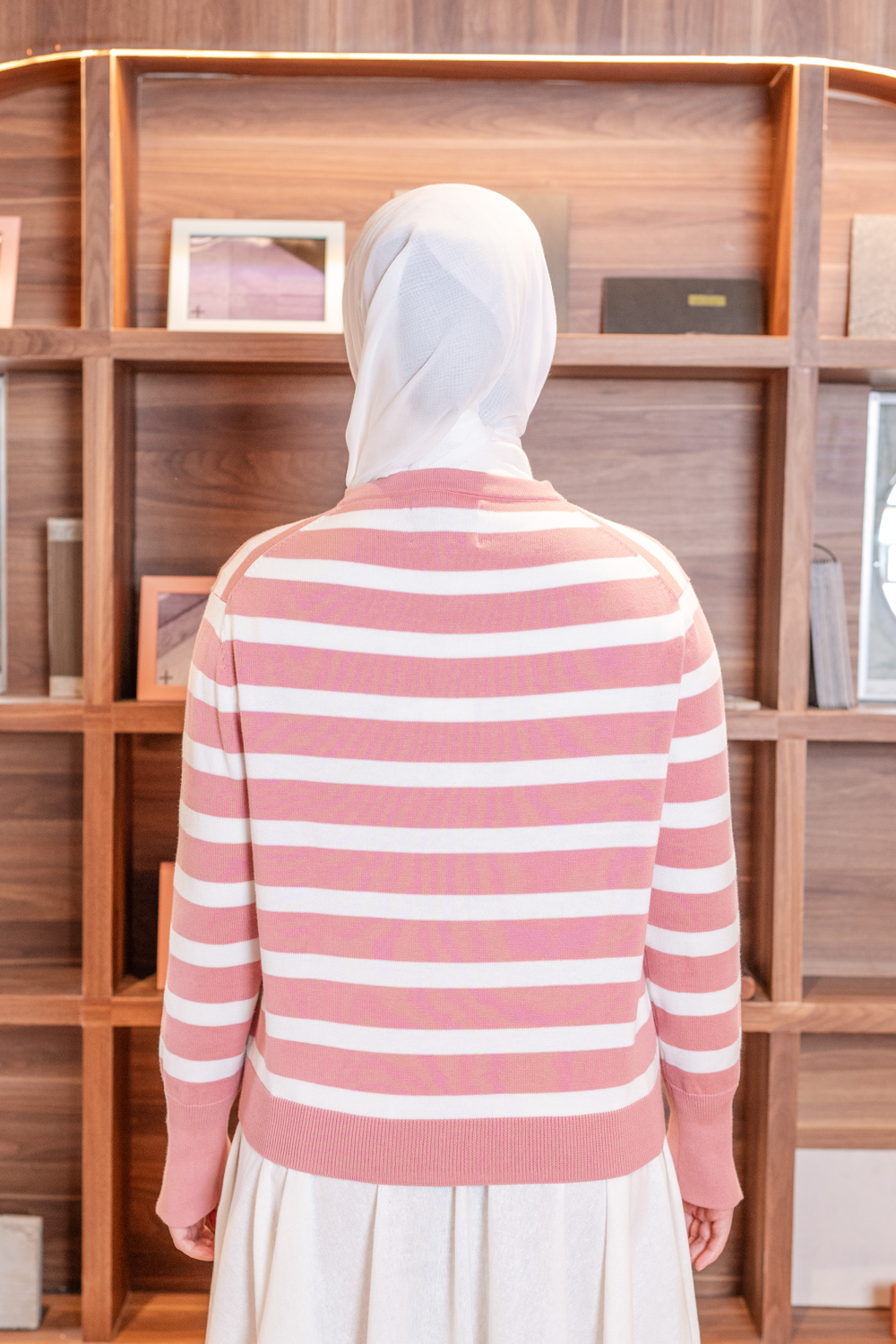 Kiora Striped Knit Cardigan Rose Tan
