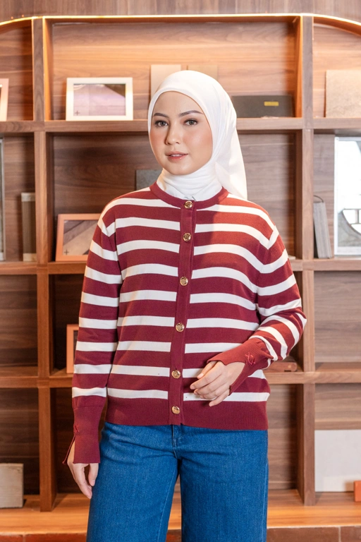 Image of Kiora Striped Knit Cardigan Ruby Jam