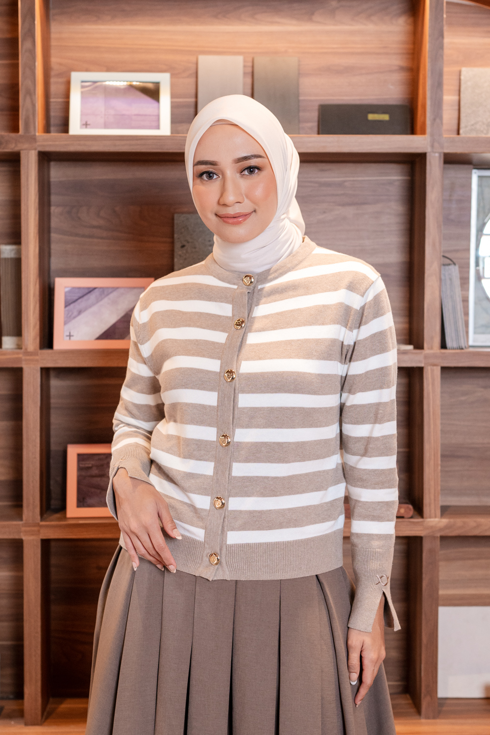Kiora Striped Knit Cardigan Oatmeal