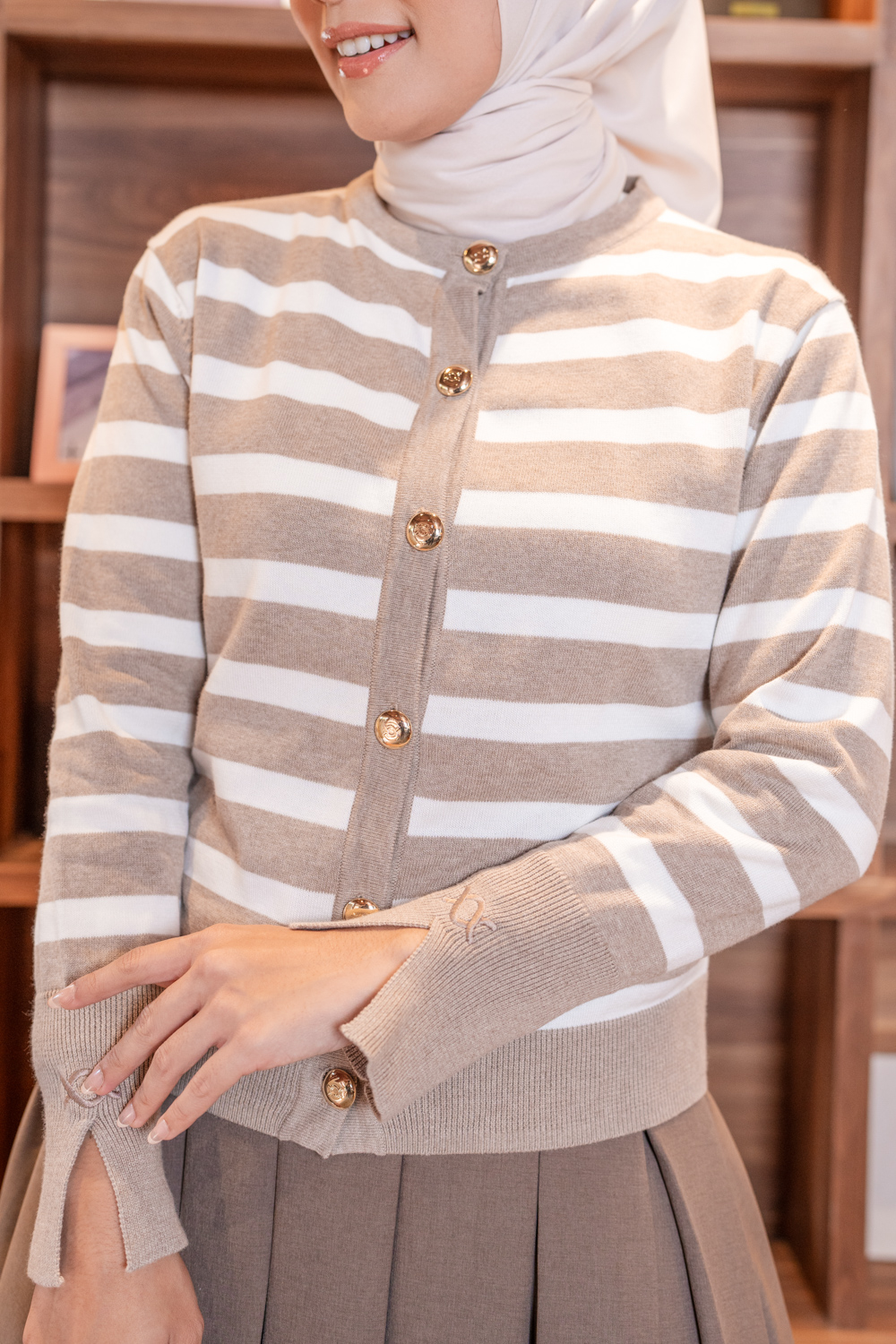 Kiora Striped Knit Cardigan Oatmeal