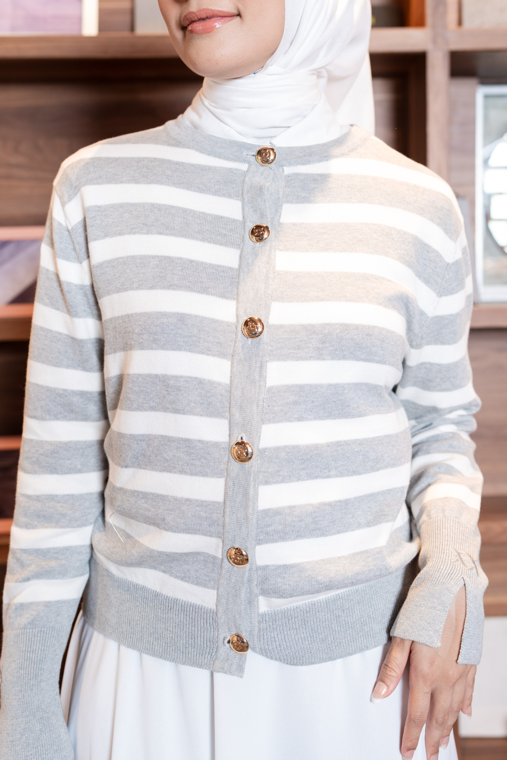Kiora Striped Knit Cardigan Glacier Grey