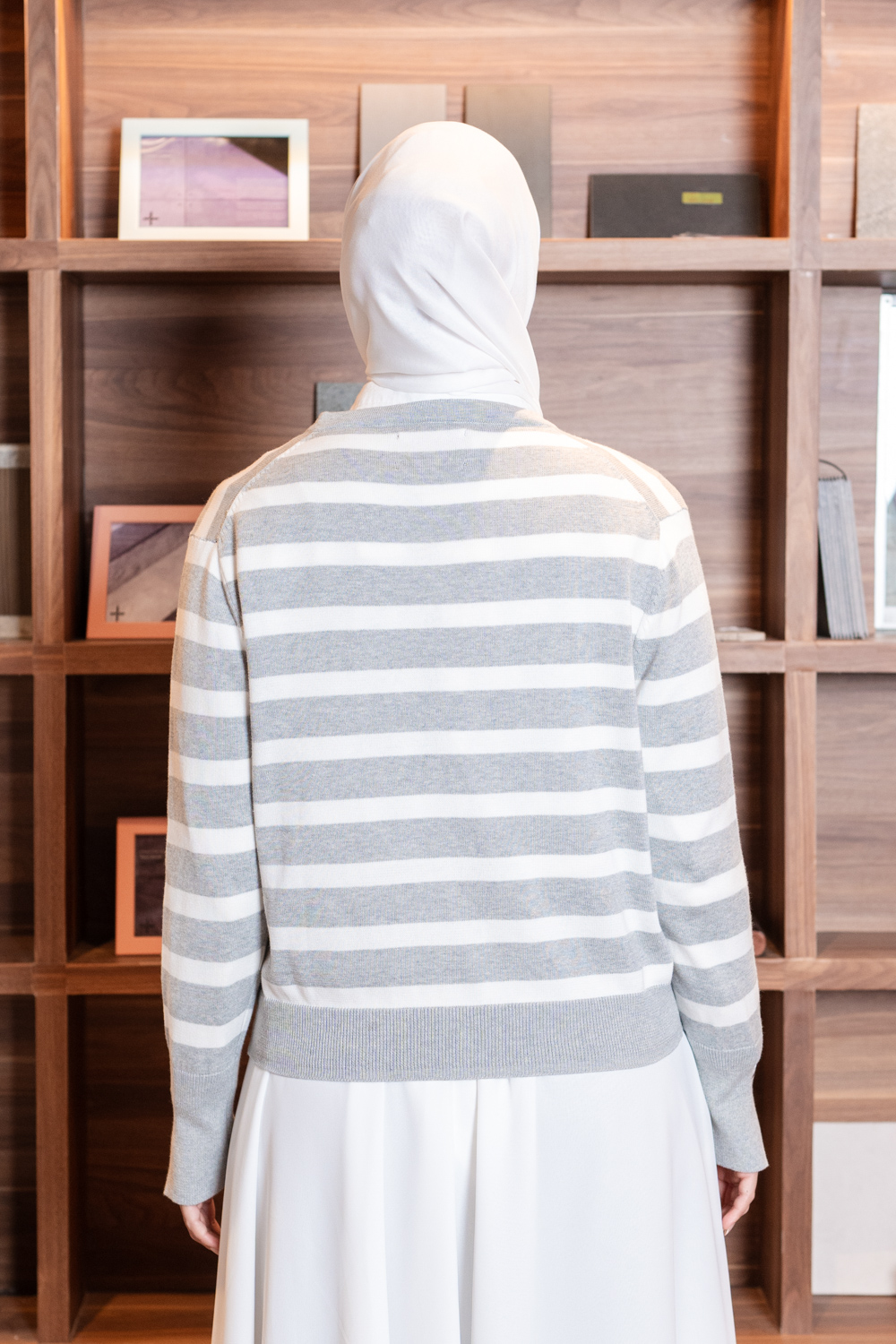 Kiora Striped Knit Cardigan Glacier Grey