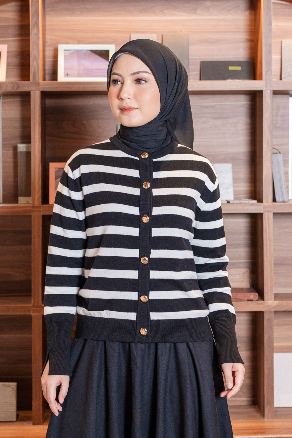Kiora Striped Knit Cardigan Smoky Black