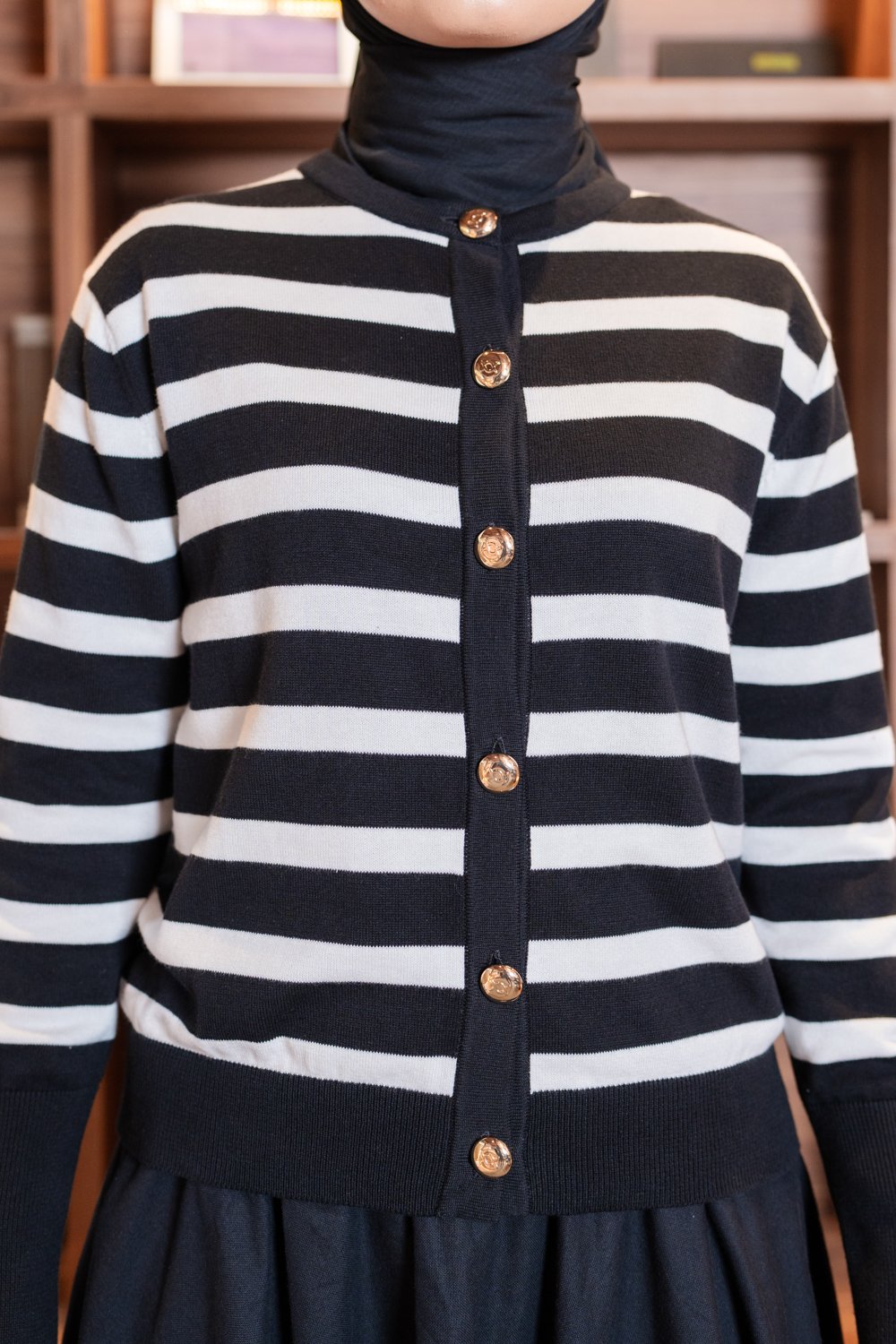 Kiora Striped Knit Cardigan Smoky Black