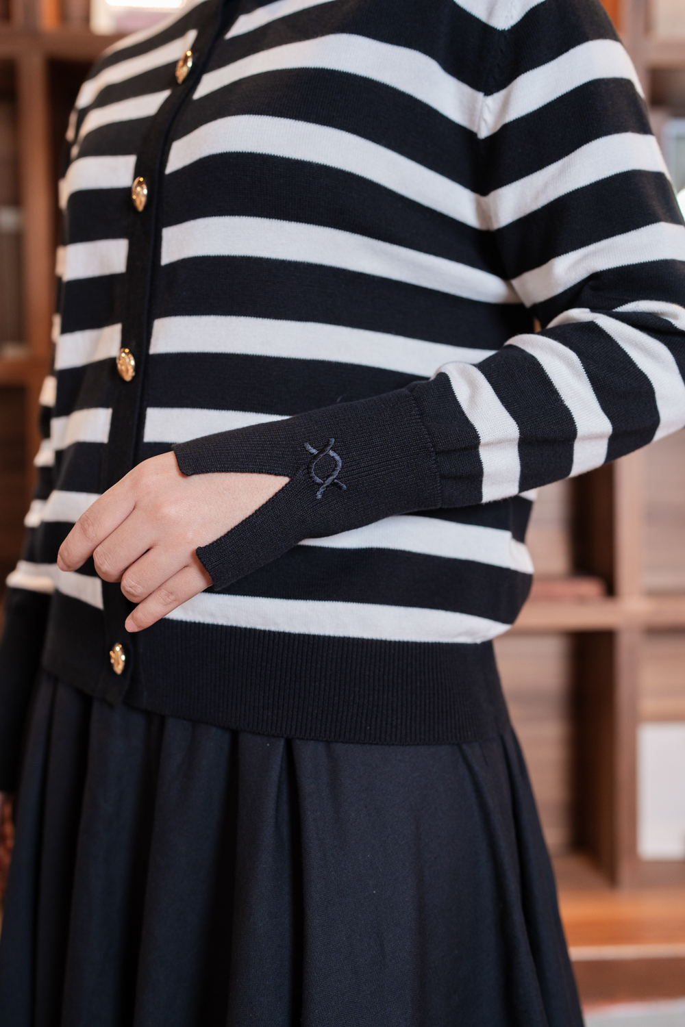 Kiora Striped Knit Cardigan Smoky Black