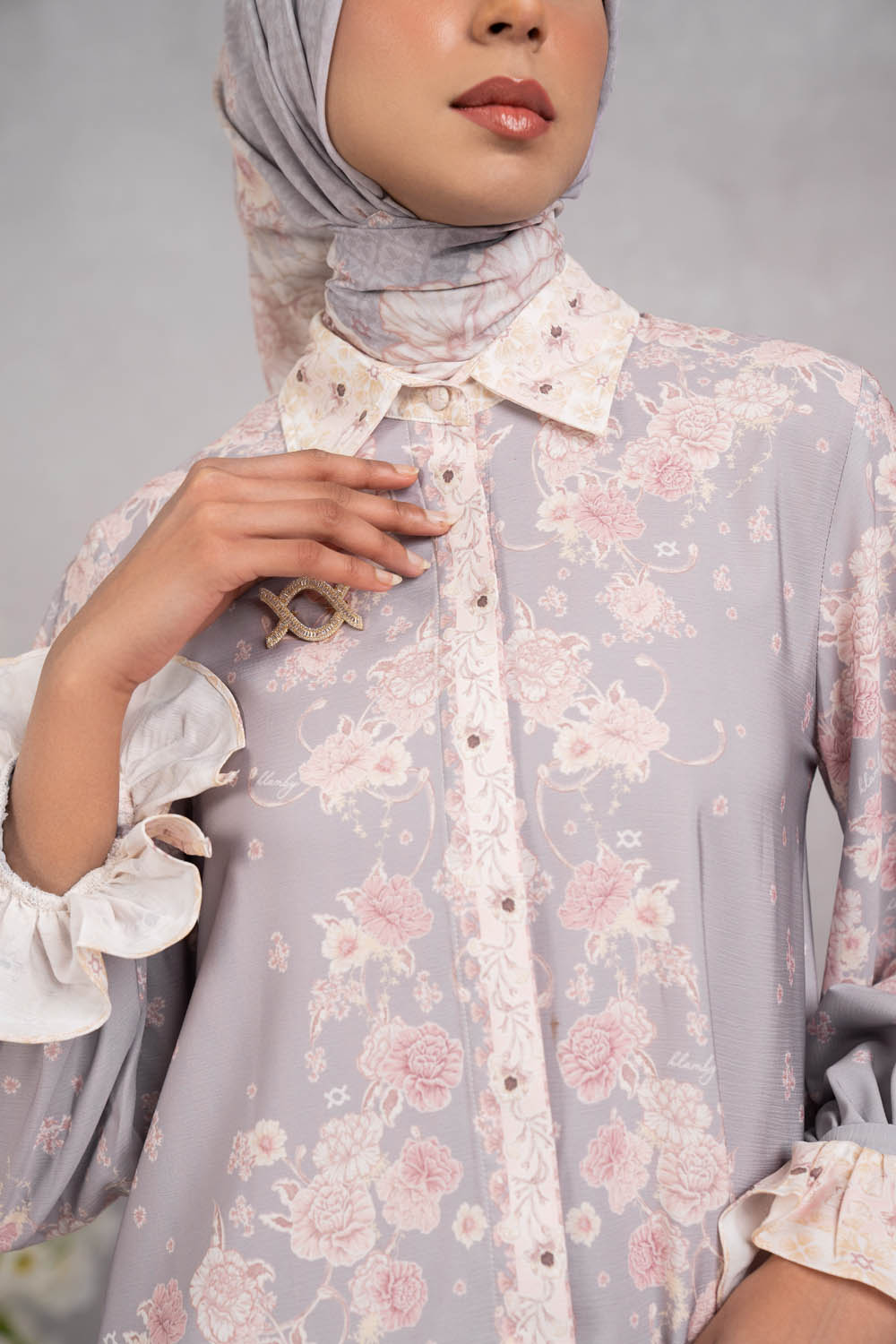 Marjorie Shirt & Scarf Set Heather Blush