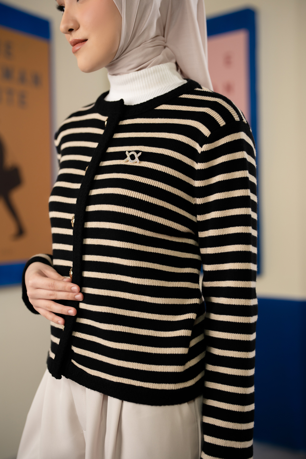 Elodie Striped Knit Cardigan Onyx