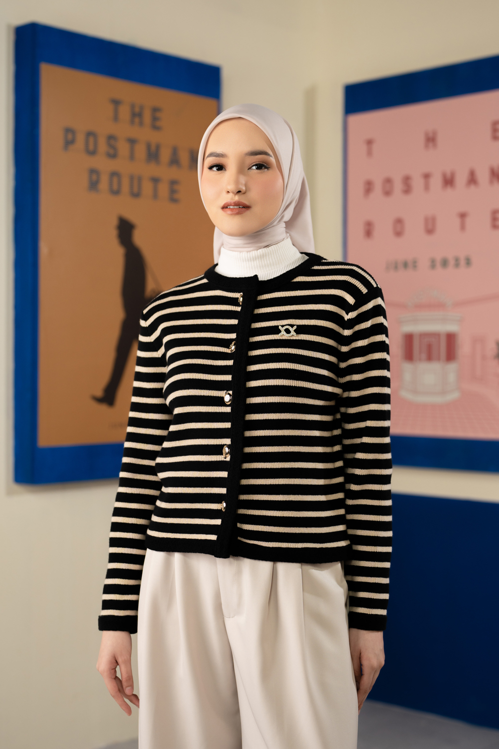 Elodie Striped Knit Cardigan Onyx