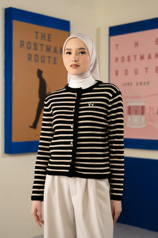 Image of Elodie Striped Knit Cardigan Onyx